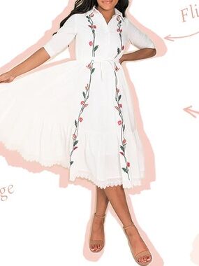 Ivy city Juno Embroidered floral white Dress size S cottagecore 100% cotton
